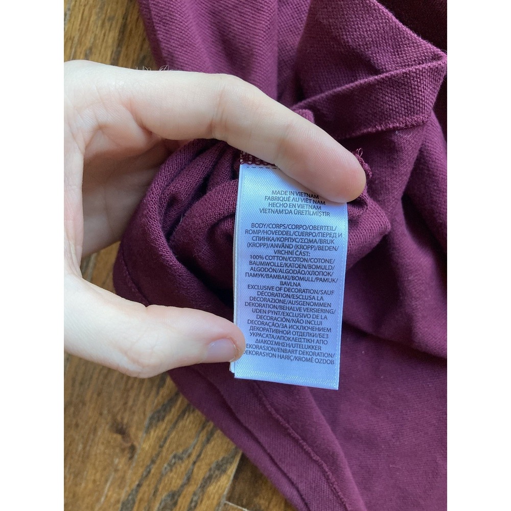 Polo Ralph Lauren Polo Shirt Men Large Slim Fit Burgundy Plum Big Pony Preppy - Picture 9 of 9